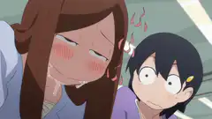 Blushing girl drooling next to shocked boy