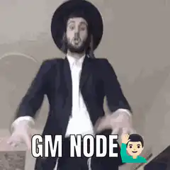 Hasidic man dancing with GM Node text