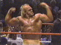 Hulk Hogan flexing in ring