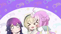 three anime girls hugging