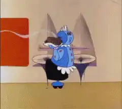 Blue bird maid sets a table