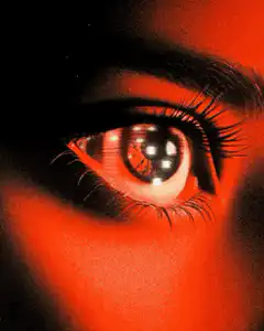 Red eye with digital reflections