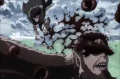 Eren attacks a Titan with his blades