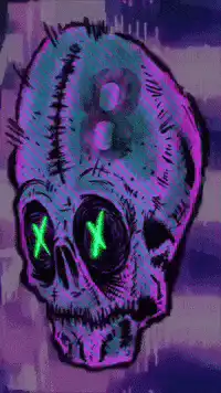 Purple skull with green X eyes and number 8