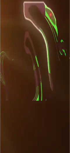 Glowing green and purple abstract shapes