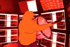 orange hoodie person smashing monitor