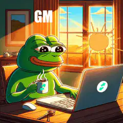 Pepe the Frog says GM with coffee