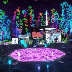 neon pixel art rave with rainbow flag