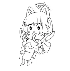chibi girl holding knife and crying baby