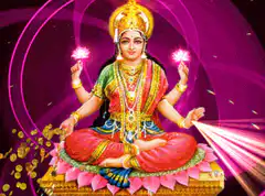 Goddess Lakshmi with glowing hands and coins