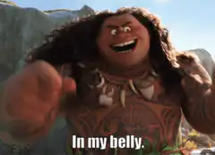 Moana Maui points to his belly