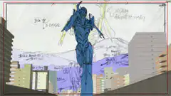 Evangelion Unit-01 walking through city