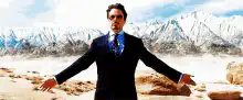Tony Stark arms wide explosion