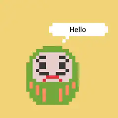 pixel art daruma doll says hello