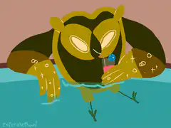 Owl drinking in a pool