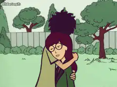 Hilda hugging a friend in the park