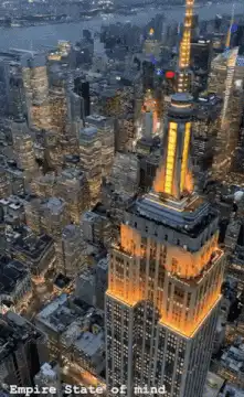 Aerial view of Empire State Building at night