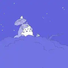 Totoro holding an umbrella on a hill