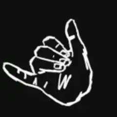 white shaka hand sign on black