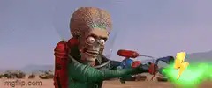 Alien with ray gun shooting lightning