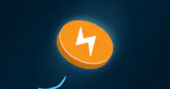 Orange coin with lightning bolt logo