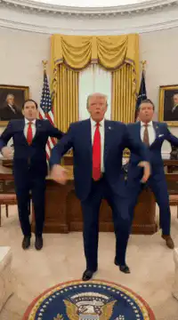 Trump and men dancing in oval office
