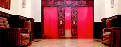 Elevator doors burst open with blood