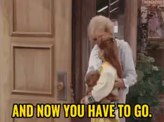 Caroline pushing Carol out the door