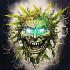 Green weed head demon laughing