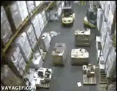 Forklift crashes into warehouse shelves