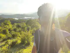 Cyclist selfie with scenic view