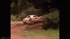 Orange car jumps over police car