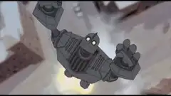 The Iron Giant falls and catches himself
