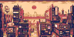 Pixel art cyberpunk cityscape
