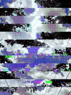 glitchy sky with trees and grid