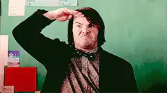 Jack Black saluting and pointing