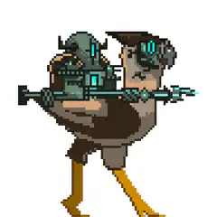 pixel art chicken with laser gun