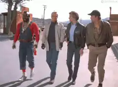 The Blues Brothers walking down the street