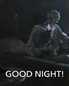 Skeleton says good night and lies down