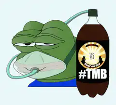 Pepe drinking soda with oxygen mask