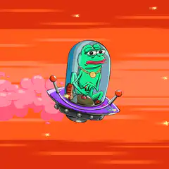 Pepe in a UFO flying through space