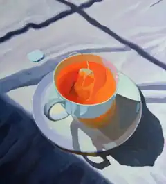 painting of tea cup with tea bag