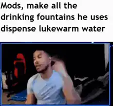 Man scratching head drinking fountains lukewarm water