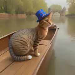 Cat in blue top hat on boat