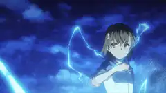 Misaka Mikoto throws lightning at Godzilla