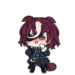chibi character blushing with hand on chin