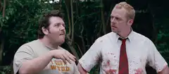 Nick Frost and Simon Pegg pointing