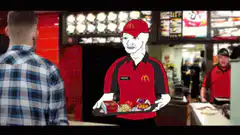 McDonald's employee with drawn face