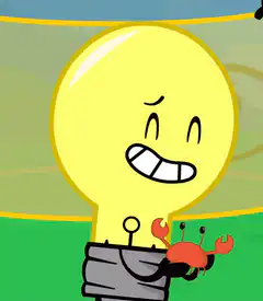 Light bulb character holding a crab
