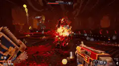 Doom Slayer shooting a Cyberdemon